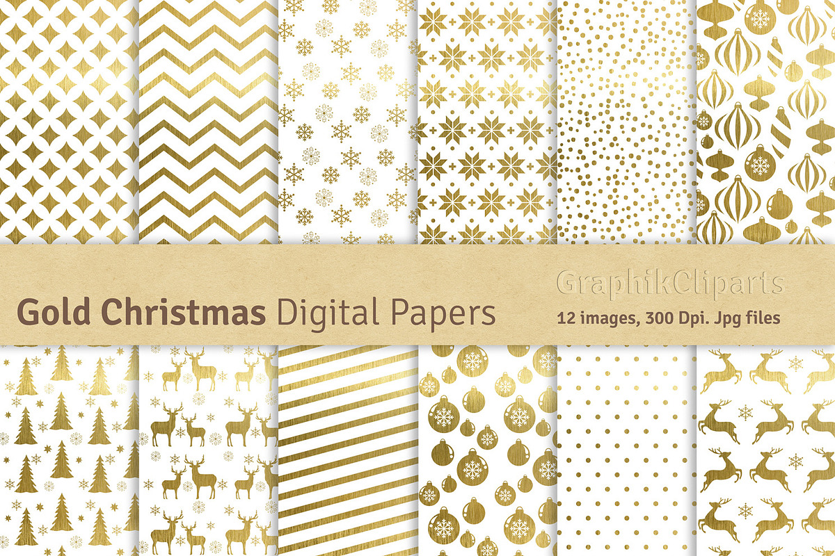 Gold Christmas Digital Papers in Textures - product preview 8