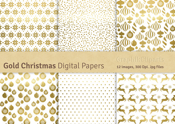 Gold Christmas Digital Papers in Textures - product preview 1
