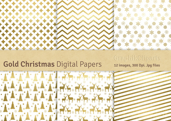 Gold Christmas Digital Papers in Textures - product preview 2