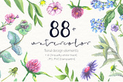 87 warercolor floral set PNG+JPG+AI