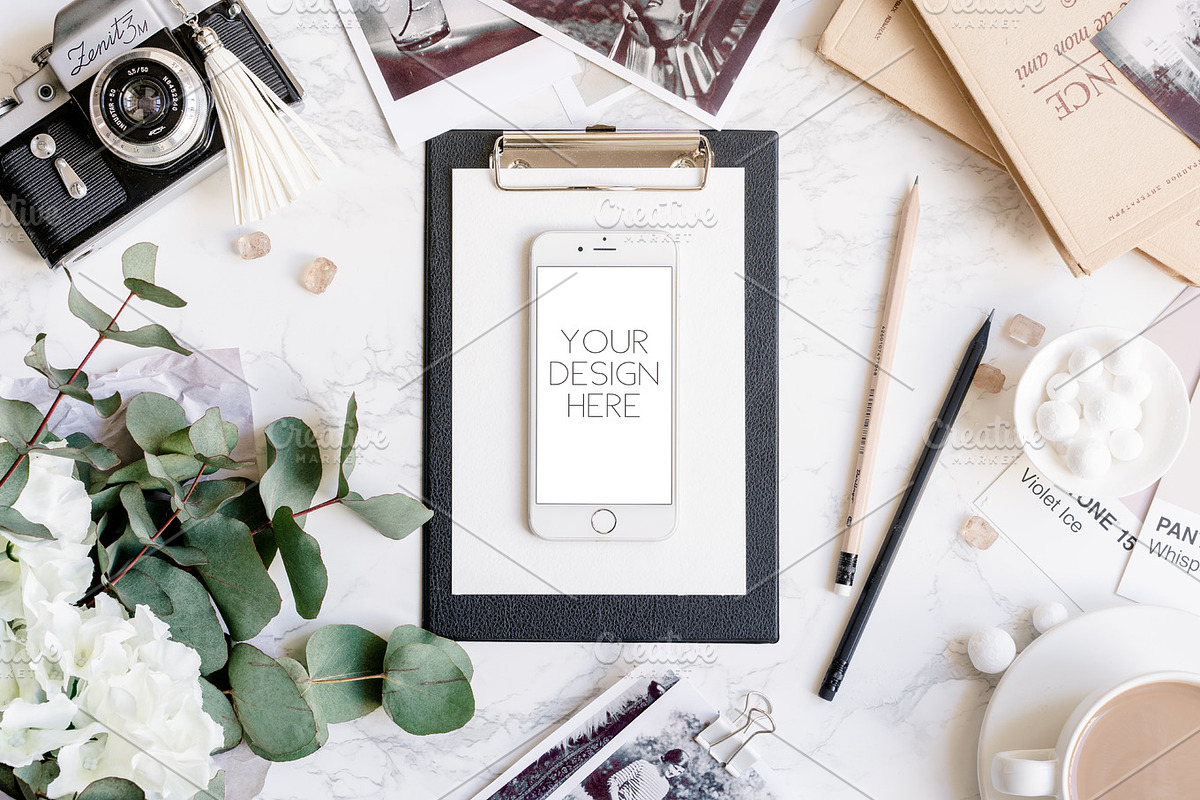 Iphone mockup.Flatlay scene. in Mobile & Web Mockups - product preview 8