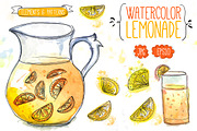 Watercolor lemonade and lemons