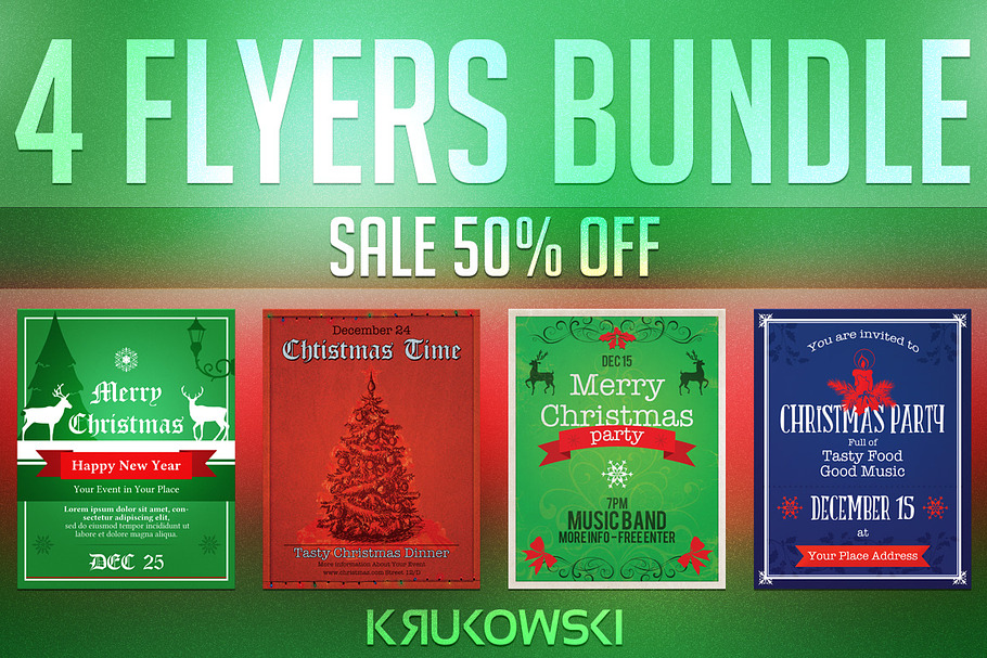Vintage Christmas Flyers Bundle in Flyer Templates - product preview 8