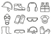 Job safety equipment icons set