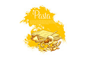Italian pasta cuisine vector poster for restaurant