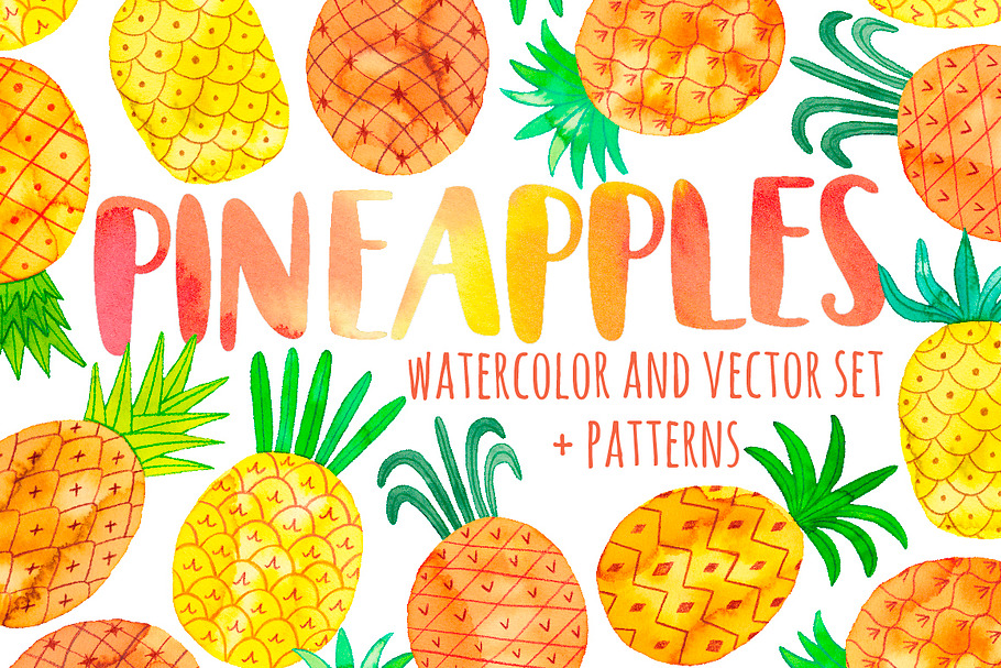 Watercolor pineapple set in Illustrations - product preview 8