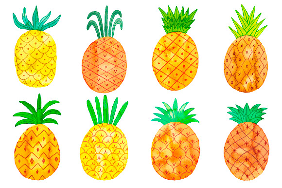 Watercolor pineapple set in Illustrations - product preview 1