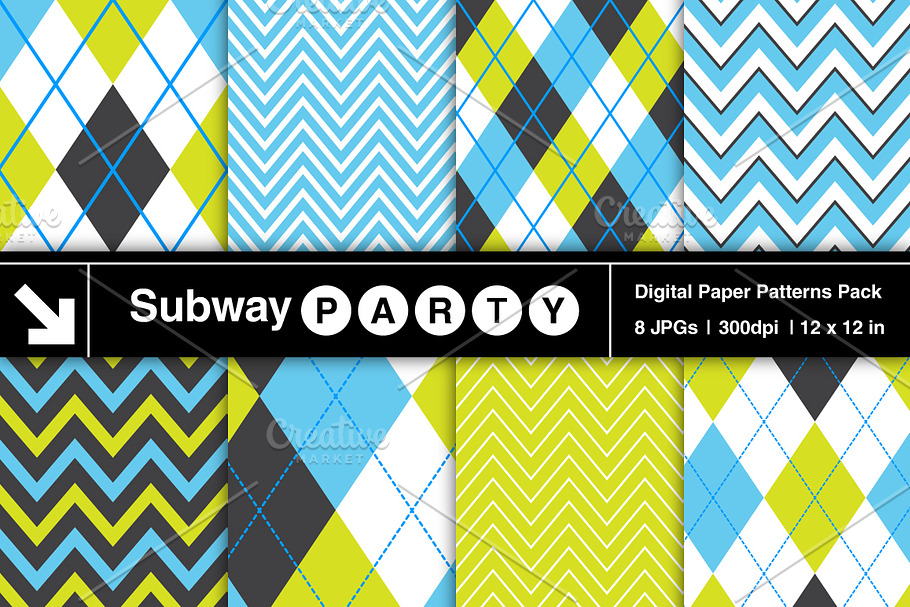 Blue, Lime & Black Argyle & Chevron in Patterns - product preview 8