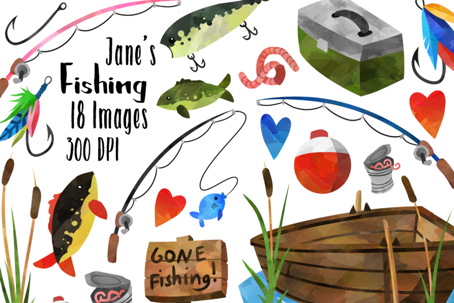 Watercolor Fishing Clipart