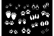 Vector imprint icons of animal or birds foot paws