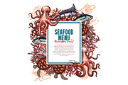 Vector menu for seafood or fish food restaurant
