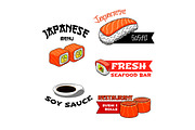 Vector icons for Japanese restaurant or sushi bar