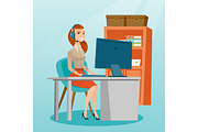 Business woman with headset working at office.