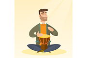 Man playing the ethnic drum vector illustration.