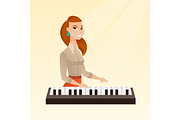 Woman playing the piano vector illustration.