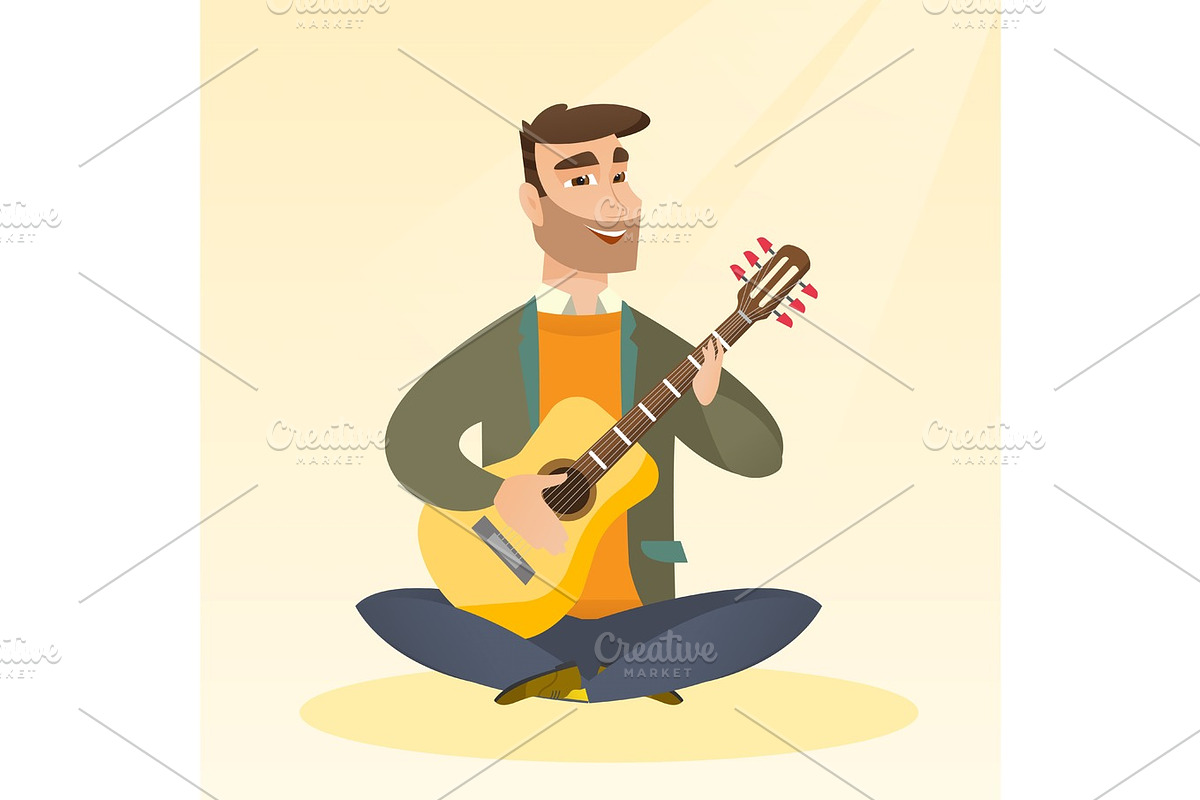 Man playing the acoustic guitar. in Illustrations - product preview 8