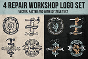 4 Repair workshop logo set