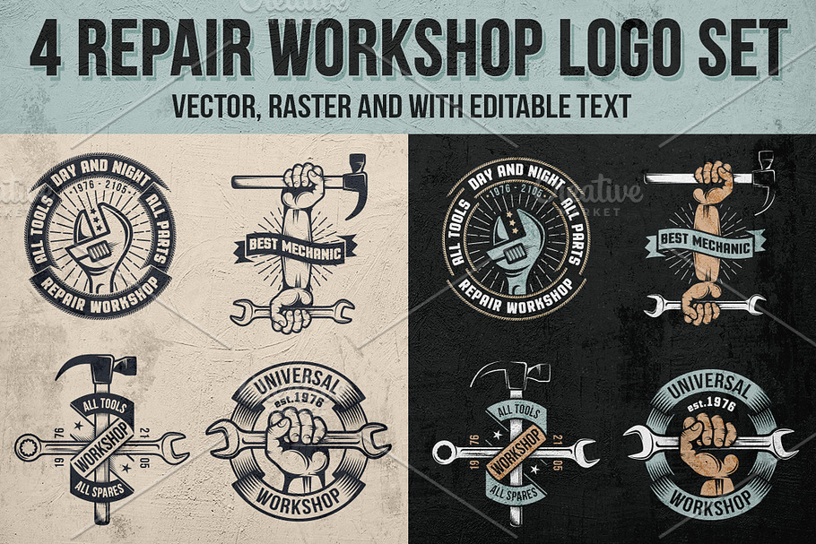 4 Repair workshop logo set in Logo Templates - product preview 8