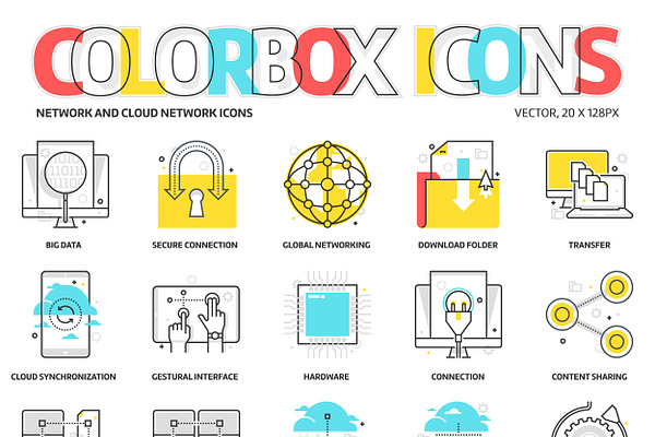 Colorbox icons, network and cloud