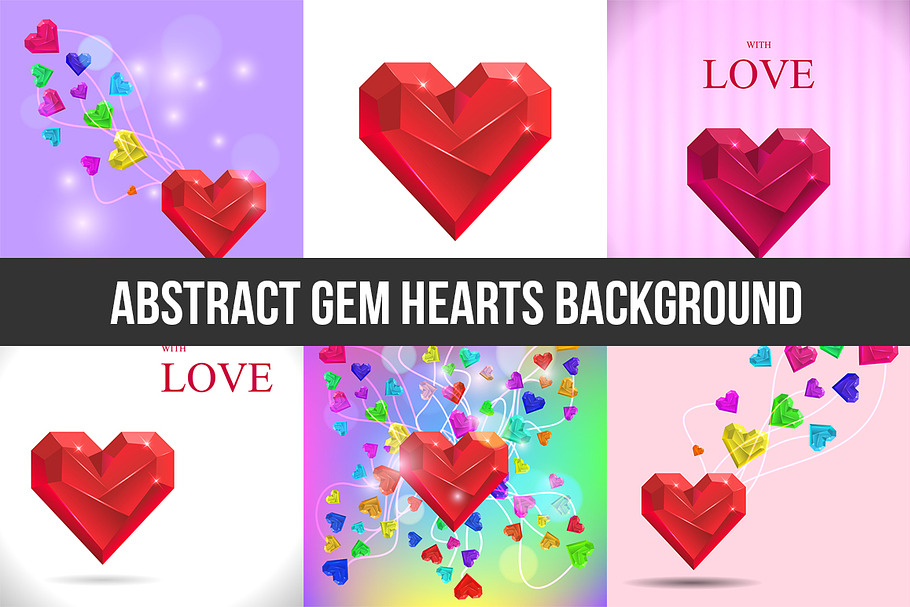 Abstract Gem Hearts Backgrounds in Illustrations - product preview 8
