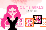Cute girls patterns and icons