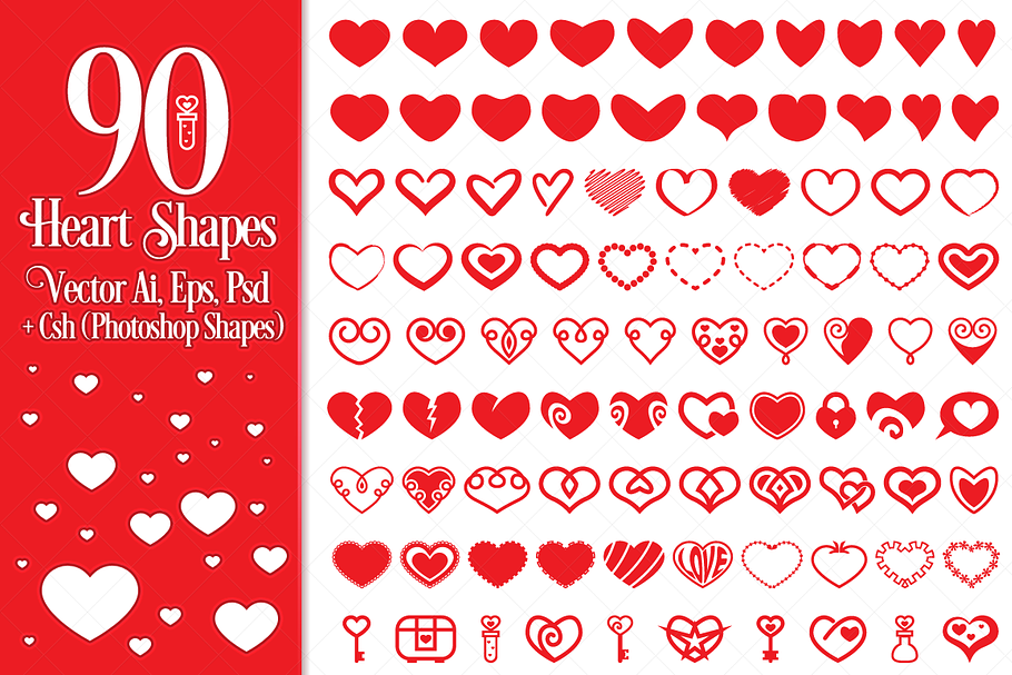 90 Vector Heart Shapes in Photoshop Shapes - product preview 8