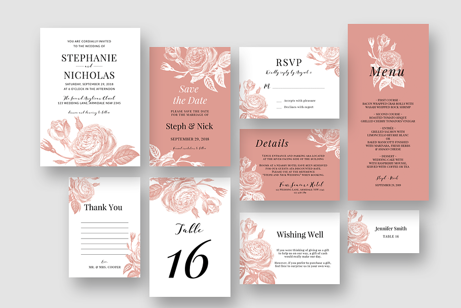Rose Blush Roses Wedding Suite in Wedding Templates - product preview 8