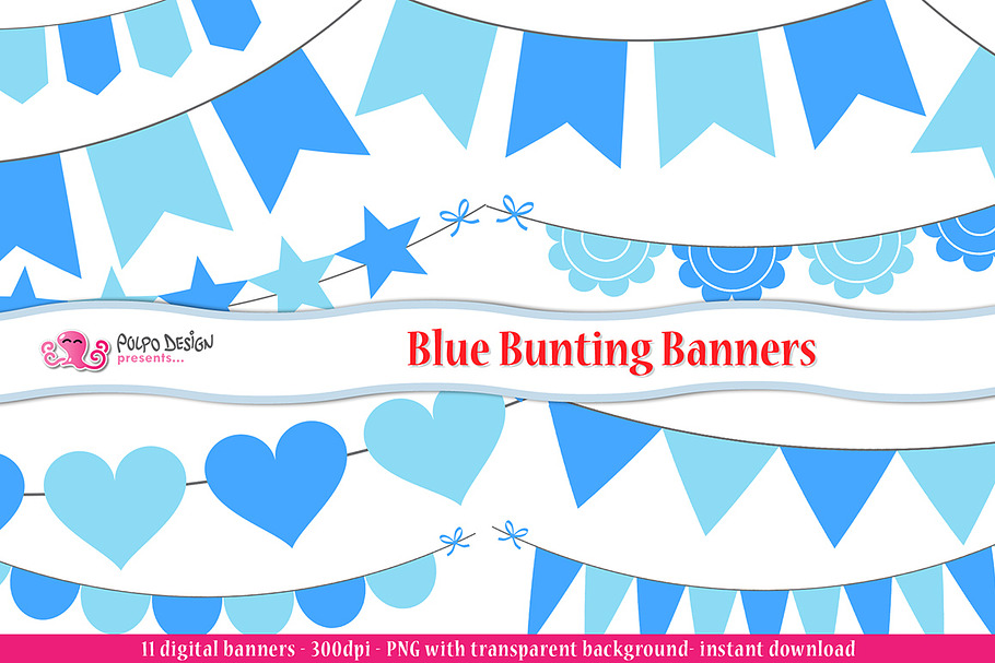 Blue Bunting Banners clipart in Objects - product preview 8