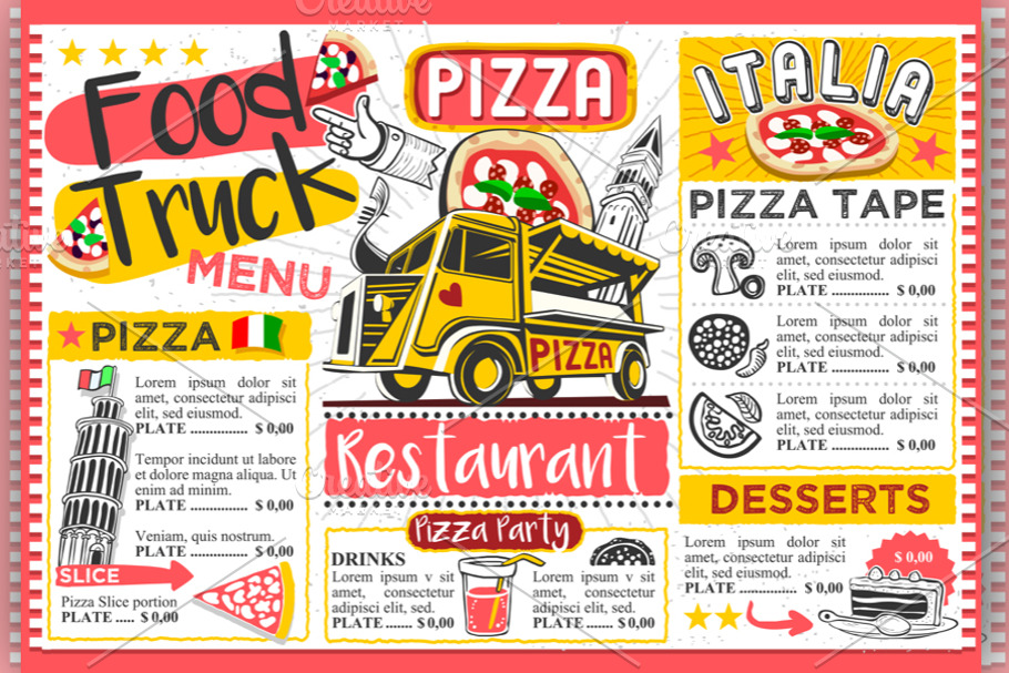 Food Truck Pizza Menu Street Food | Custom-Designed ...