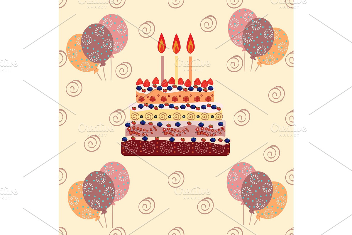 Birthday cake with three candles in Objects - product preview 8