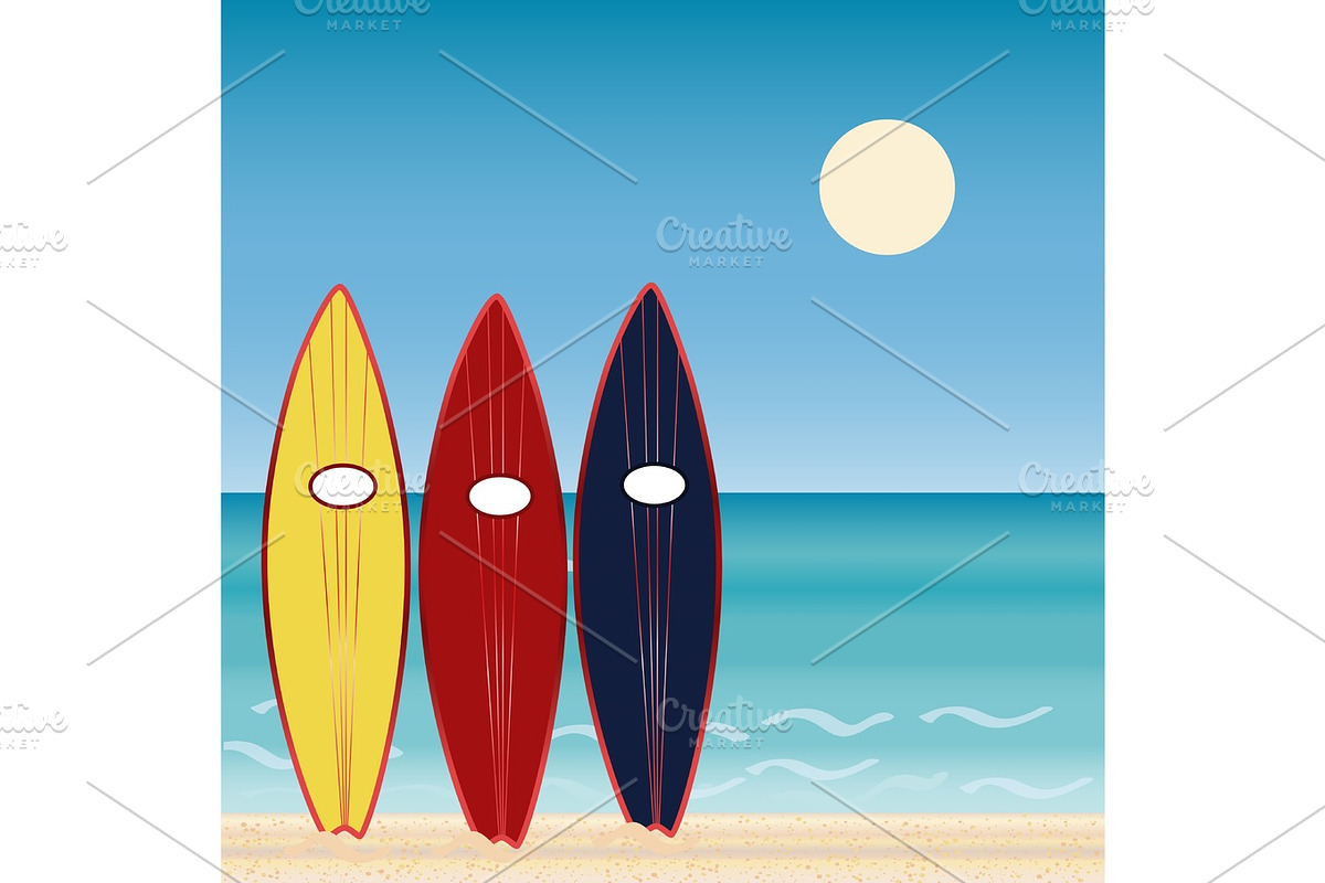 Three surf Boards, beach holidays. Extreme sport.  in Illustrations - product preview 8