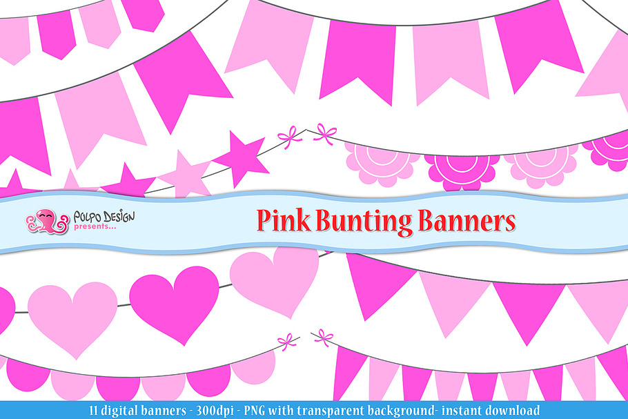 Pink Bunting Banners clipart in Objects - product preview 8