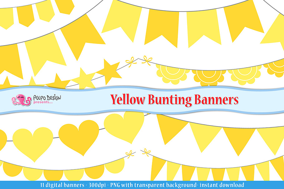 Yellow Bunting Banners clipart in Objects - product preview 8