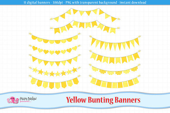 Yellow Bunting Banners clipart in Objects - product preview 1