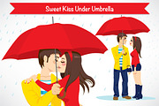 Sweet Kiss Under Umbrella
