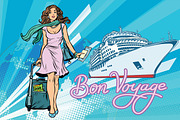 Beautiful woman passenger Bon voyage cruise ship