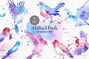 Watercolor Abstract Flying Birds