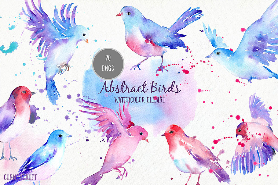 Watercolor Abstract Flying Birds in Illustrations - product preview 8
