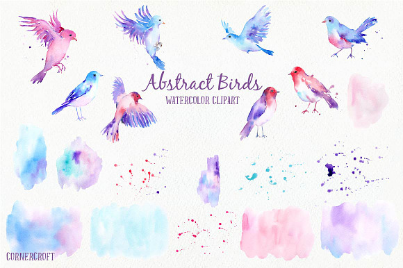 Watercolor Abstract Flying Birds in Illustrations - product preview 1