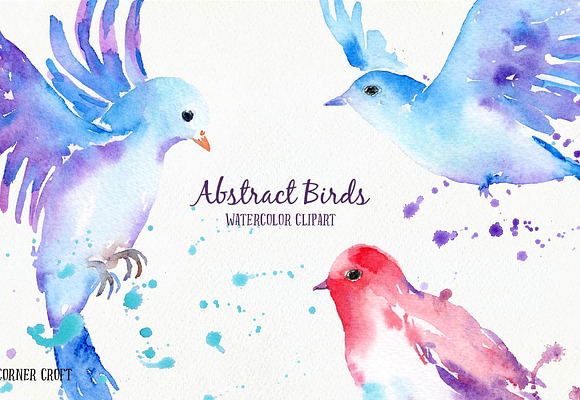 Watercolor Abstract Flying Birds in Illustrations - product preview 2