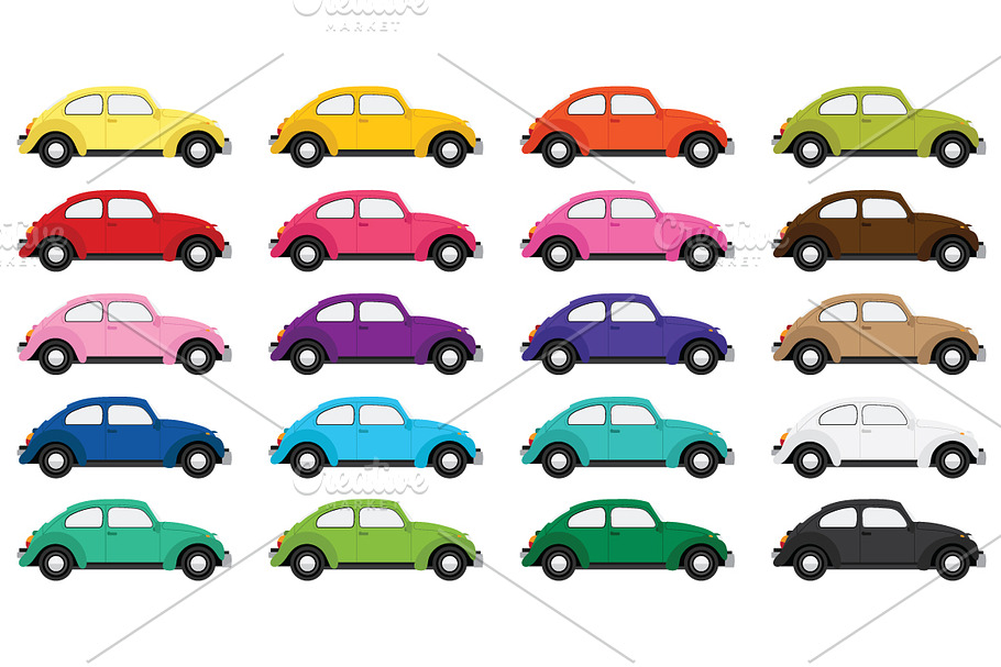 Classic Bug Car Clip Art Set in Illustrations - product preview 8