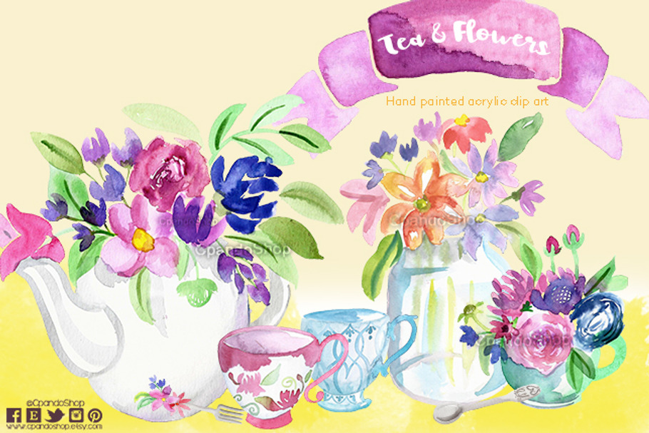 Tea or coffee watercolor clipart in Illustrations - product preview 8