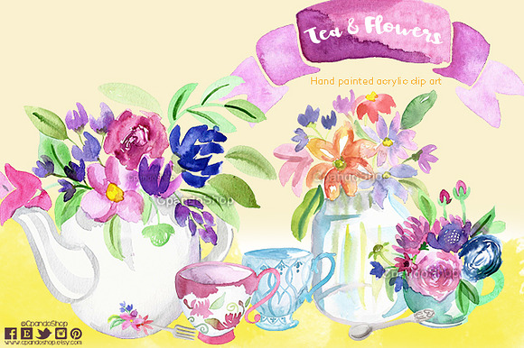 Tea or coffee watercolor clipart in Illustrations - product preview 1