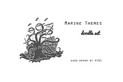 Marine Themes & Tattoo. Doodle set 
