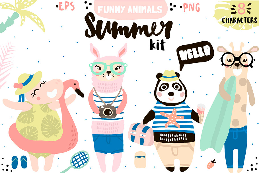 FUNNY ANIMALS ON VACATIONS in Illustrations - product preview 8