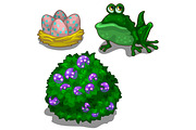 Toad, bush and nest with eggs