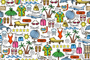 Pattern with cartoon travel symbols