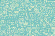 Pattern with travel symbols on blue