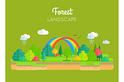 Forest Landscape Vector Concept In Flat Design.