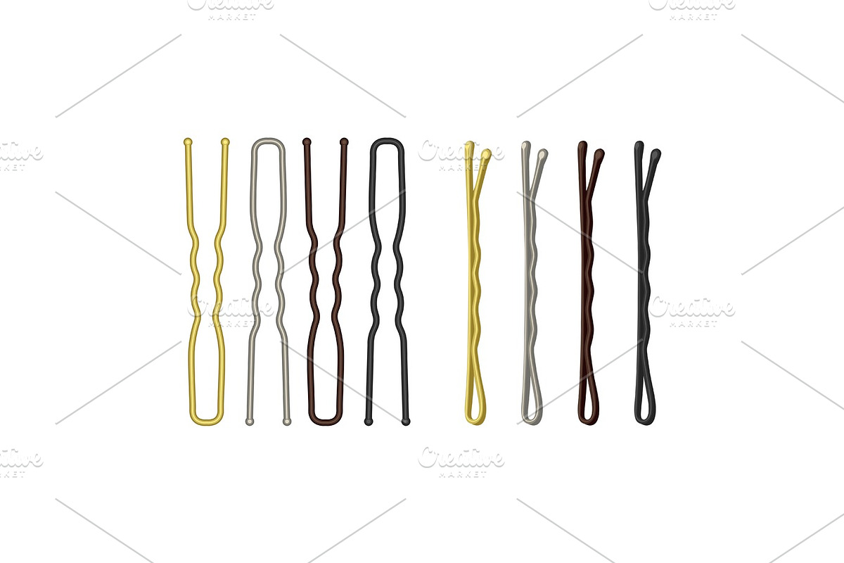 Metal bobby pins vector illustration isolated on white background in Illustrations - product preview 8